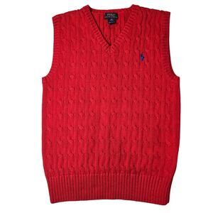 Preppy Polo Ralph Lauren Red Logo Monogram Ribbed Vest Boys Size Medium 10/12